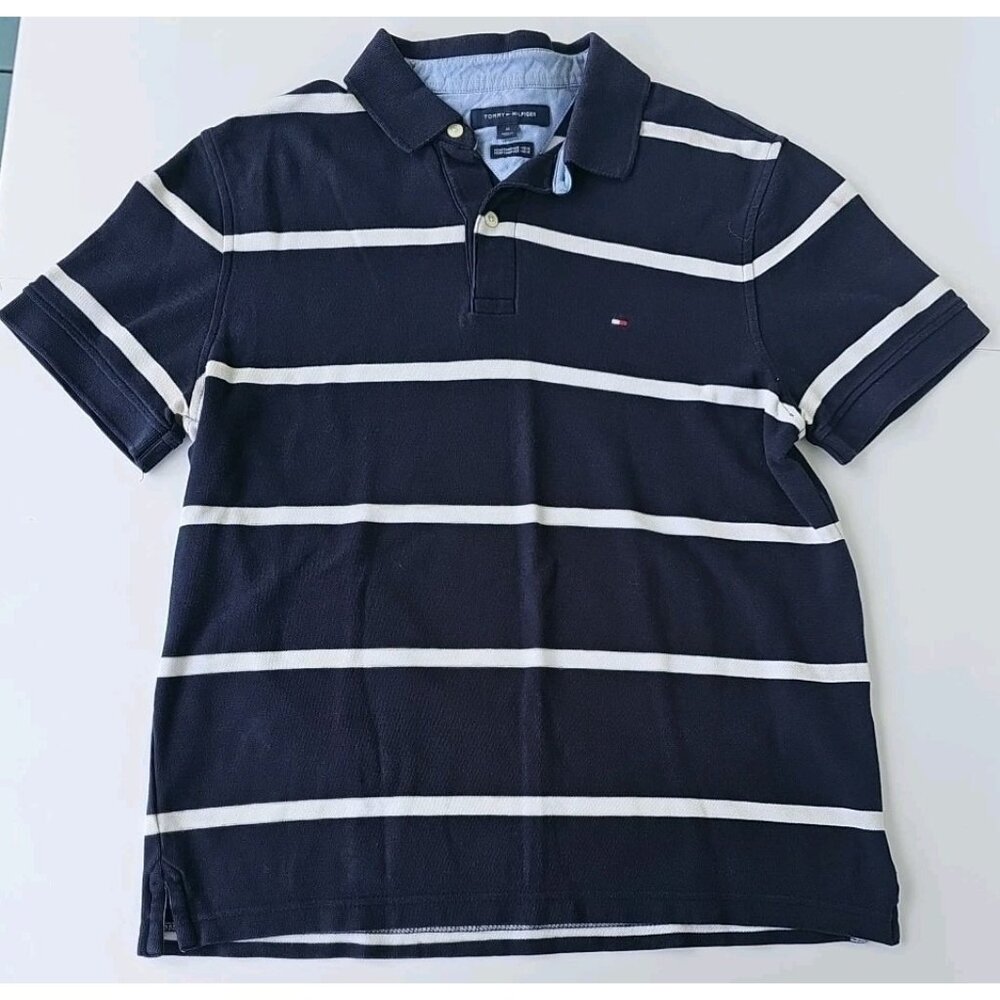 Polo Ralph Lauren Navy White Stripe SS Polo Shirt Sz M Men’s Casual Preppy